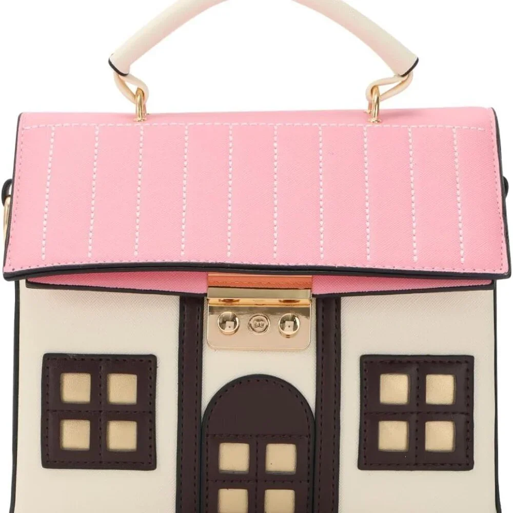 Leather House Shape Purse Women Cute Small Handbag Crossbody Tote